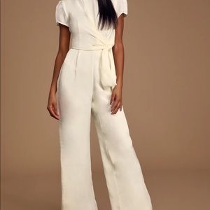 Let Me Entertain You Ivory Satin Wide-Leg Jumpsuit